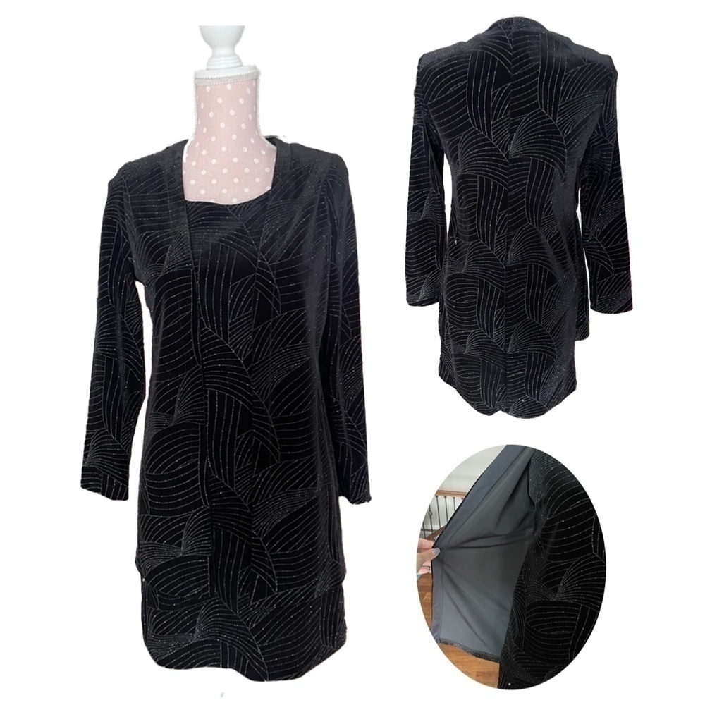 Vintage 90s "Champagne and Caviar" back sparkle mono cocktail Dress with cape SM